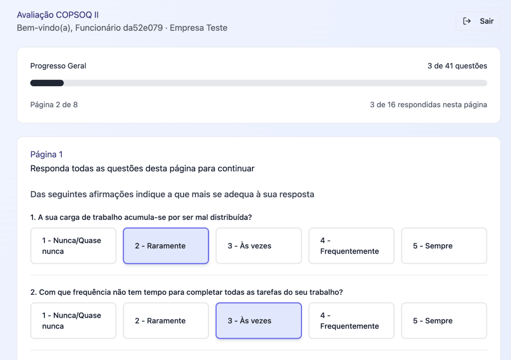 Questionario copsoq ii de analise de riscos psicossociais